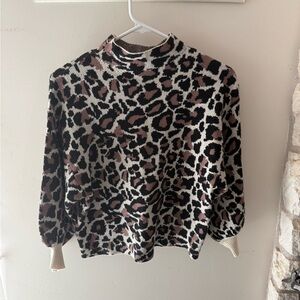 Line and Dot Crop Animal Print Sweater